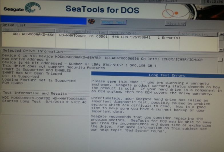 seagate seatools short dst nothing happening