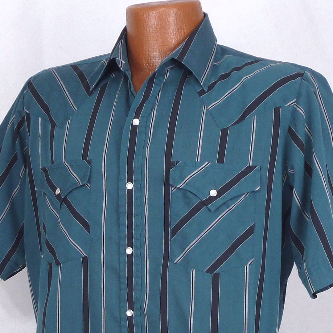 ely cattleman dark teal black stripe ss mens western pearl snap