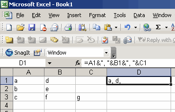 Type a formula using ampersand and comma to merge or concatenate column values