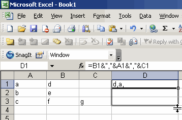 Excel 2007:Merge or join two columns of data using ampersand extend the formula to merge to other cells