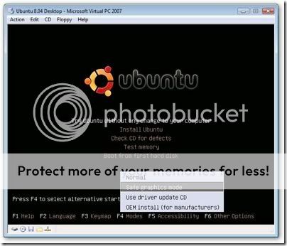 Safe graphics mode for ubuntu installation on virtual PC 2007