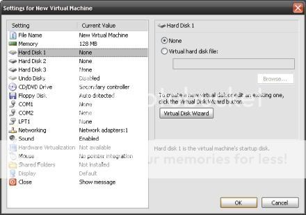 Microsoft Virtual PC 2007 SP1 settings