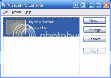 Microsoft virtual PC 2007 console