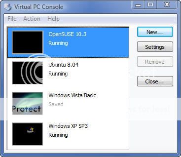 Microsoft Virtual PC 2007 SP1 console